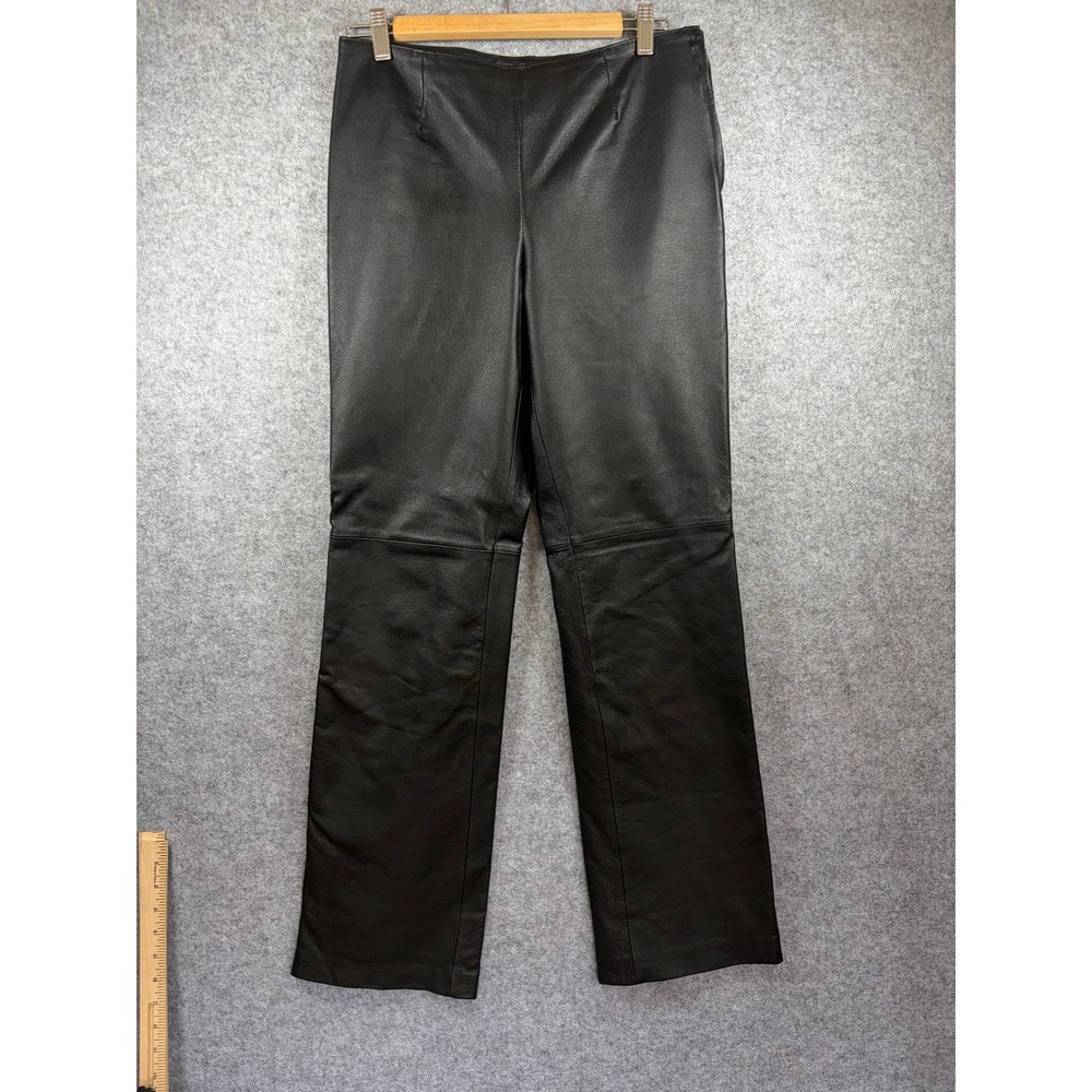 Vintage Black Leather Straight Leg Pants Side Zip Minimalist Trousers Size 30